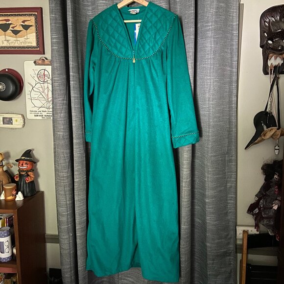 Vintage NWT Grandma Half Zip Quilted Housecoat Robe. Blair Sz S Emerald Green - Picture 1 of 9